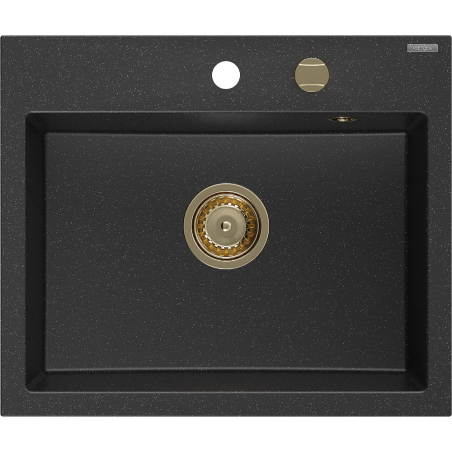 Mexen Oscar granite sink 1-chamber 580 x 490 mm, black/silver metallic, gold siphon - 6519581000-73-G