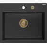 Mexen Oscar granite sink 1-bowl 580 x 490 mm, black/silver metallic, gold siphon - 6519581000-73-G