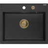 Mexen Oscar granite sink 1-chamber 580 x 490 mm, black/silver metallic, gold siphon - 6519581000-73-G