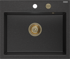 Mexen Oscar granite sink 1-bowl 580 x 490 mm, black/silver metallic, gold siphon - 6519581000-73-G