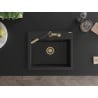 Mexen Oscar granite sink 1-bowl 580 x 490 mm, black/silver metallic, gold siphon - 6519581000-73-G
