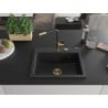 Mexen Oscar granite sink 1-bowl 580 x 490 mm, black/silver metallic, gold siphon - 6519581000-73-G