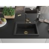 Mexen Oscar granite sink 1-chamber 580 x 490 mm, black/silver metallic, gold siphon - 6519581000-73-G