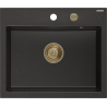 Mexen Oscar granite sink 1-bowl 580 x 490 mm, black/gold metallic, gold siphon - 6519581000-75-G