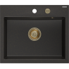 Mexen Oscar granite sink 1-bowl 580 x 490 mm, black/gold metallic, golden siphon - 6519581000-75-G