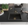 Mexen Oscar granite sink 1-bowl 580 x 490 mm, black/gold metallic, gold siphon - 6519581000-75-G
