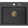 Mexen Oscar 1-bowl granite sink 580 x 490 mm, speckled black, gold siphon - 6519581000-76-G