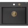 Mexen Oscar granite sink 1-bowl 580 x 490 mm, speckled black, golden siphon - 6519581000-76-G