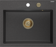 Mexen Oscar granite sink 1-bowl 580 x 490 mm, speckled black, golden siphon - 6519581000-76-G