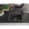 Mexen Oscar 1-bowl granite sink 580 x 490 mm, speckled black, gold siphon - 6519581000-76-G