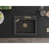 Mexen Oscar 1-bowl granite sink 580 x 490 mm, speckled black, gold siphon - 6519581000-76-G