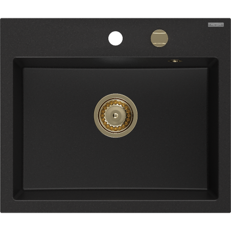 Mexen Oscar granite kitchen sink 1-bowl 580 x 490 mm, black, gold siphon - 6519581000-77-G