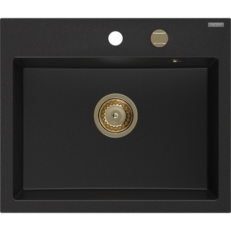 Mexen Oscar granite sink 1-bowl 580 x 490 mm, black, gold siphon - 6519581000-77-G