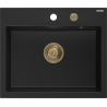 Mexen Oscar granite kitchen sink 1-bowl 580 x 490 mm, black, gold siphon - 6519581000-77-G