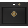 Mexen Oscar granite sink 1-bowl 580 x 490 mm, black, gold siphon - 6519581000-77-G