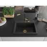 Mexen Oscar granite kitchen sink 1-bowl 580 x 490 mm, black, gold siphon - 6519581000-77-G