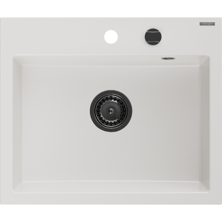 Mexen Oscar granite sink 1-bowl 580 x 490 mm, white, black siphon - 6519581000-20-B