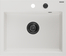 Mexen Oscar granite sink 1-bowl 580 x 490 mm, white, black siphon - 6519581000-20-B