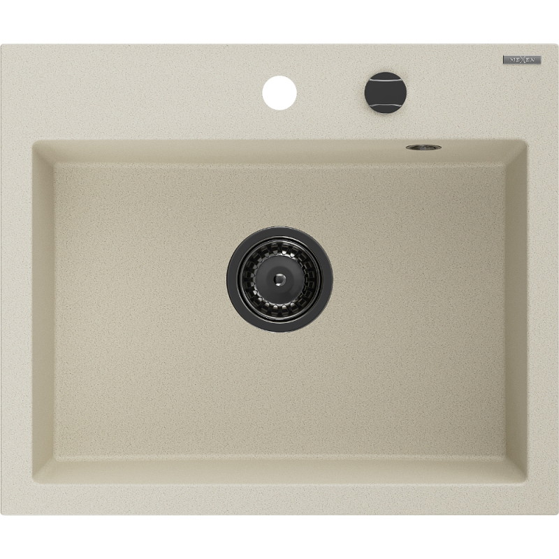 Mexen Oscar granit sink 1-bowl 580 x 490 mm, beige, black siphon - 6519581000-69-B