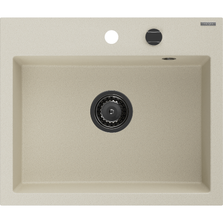 Mexen Oscar granite sink 1-bowl 580 x 490 mm, beige, black siphon - 6519581000-69-B