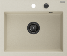 Mexen Oscar granite sink 1-bowl 580 x 490 mm, beige, black siphon - 6519581000-69-B