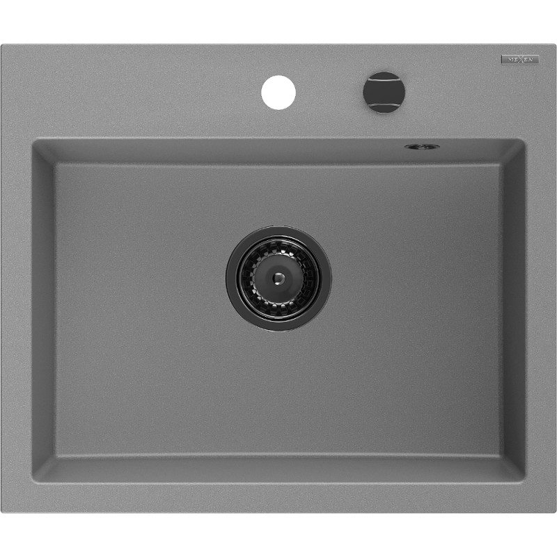 Mexen Oscar granite sink 1-bowl 580 x 490 mm, gray, black siphon - 6519581000-71-B
