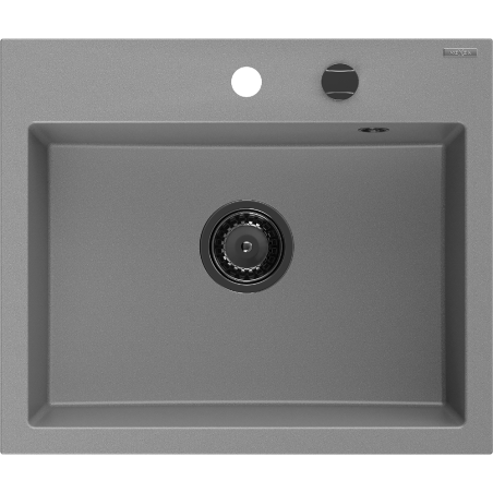 Mexen Oscar granite sink single-bowl 580 x 490 mm, gray, black siphon - 6519581000-71-B