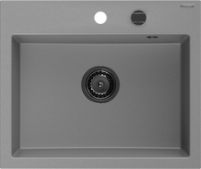 Mexen Oscar granite sink single-bowl 580 x 490 mm, gray, black siphon - 6519581000-71-B