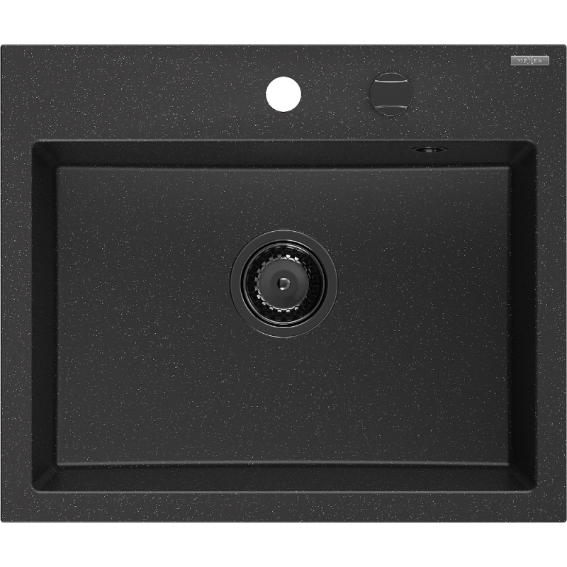 Mexen Oscar granite kitchen sink 1-bowl 580 x 490 mm, black/silver metallic, black siphon - 6519581000-73-B