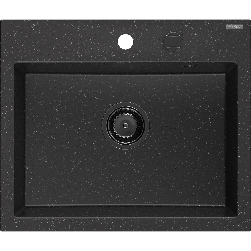 Mexen Oscar granite sink 1-bowl 580 x 490 mm, black/silver metallic, black siphon - 6519581000-73-B