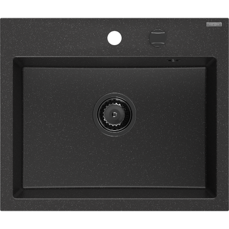 Mexen Oscar granite sink 1-bowl 580 x 490 mm, black/silver metallic, black siphon - 6519581000-73-B