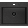 Mexen Oscar granite kitchen sink 1-bowl 580 x 490 mm, black/silver metallic, black siphon - 6519581000-73-B