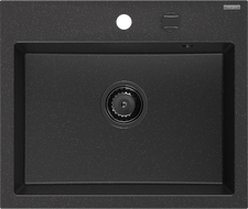 Mexen Oscar granite sink 1-bowl 580 x 490 mm, black/silver metallic, black siphon - 6519581000-73-B