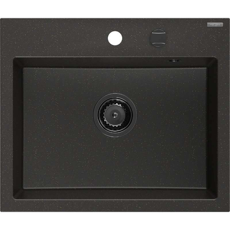 Mexen Oscar granite sink 1-chamber 580 x 490 mm, black/gold metallic, black siphon - 6519581000-75-B