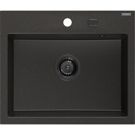 Mexen Oscar granite sink 1-bowl 580 x 490 mm, black/gold metallic, black siphon - 6519581000-75-B