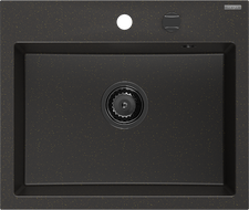 Mexen Oscar granite sink 1-bowl 580 x 490 mm, black/gold metallic, black siphon - 6519581000-75-B