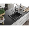 Mexen Oscar 1-Bowl Granite Sink 580 x 490 mm, Black Spotted, Black Siphon - 6519581000-76-B
