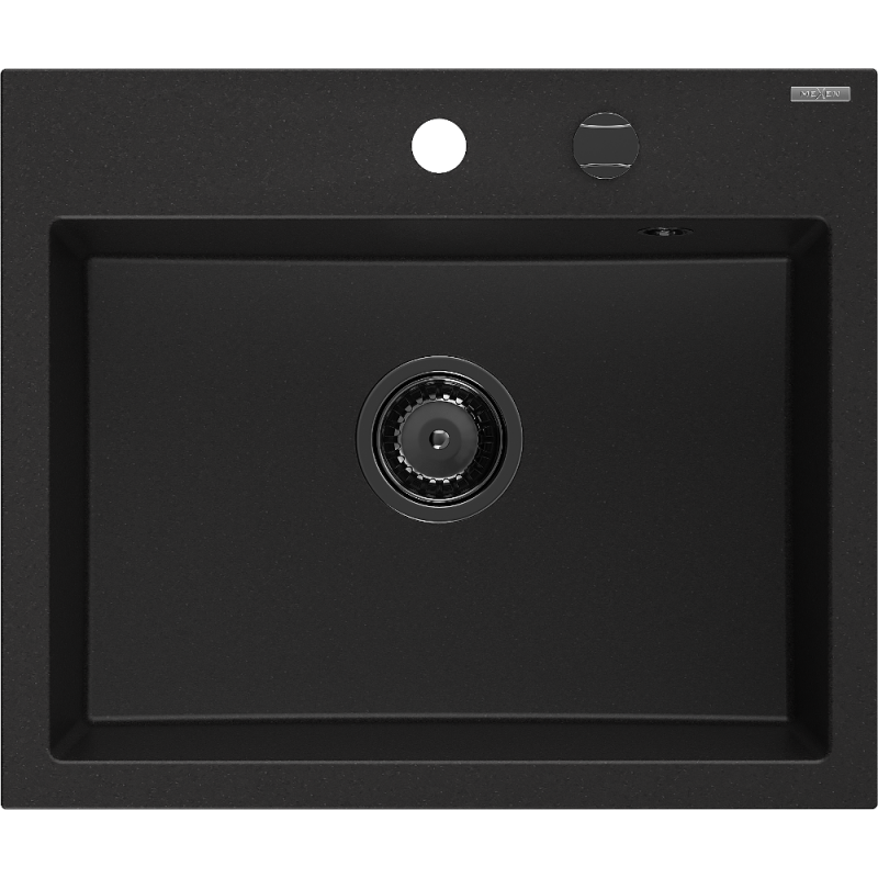 Mexen Oscar granite sink 1-bowl 580 x 490 mm, black, black siphon - 6519581000-77-B