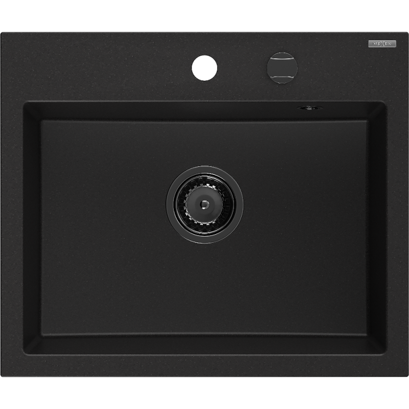 Mexen Oscar granite sink 1-bowl 580 x 490 mm, black, black waste - 6519581000-77-B