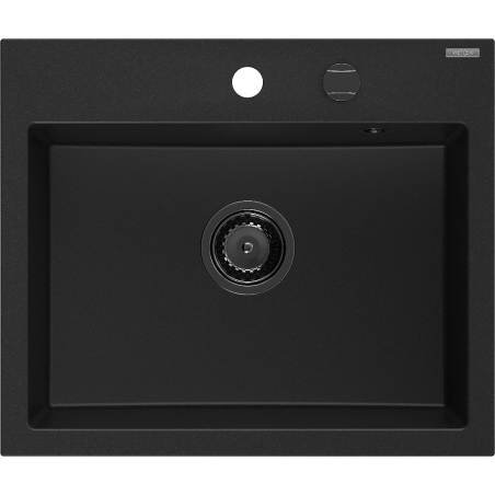Mexen Oscar granite sink 1-bowl 580 x 490 mm, black, black siphon - 6519581000-77-B