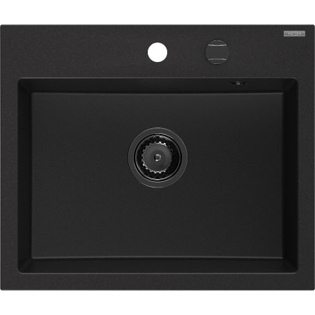 Mexen Oscar granite sink 1-bowl 580 x 490 mm, black, black waste - 6519581000-77-B