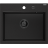 Mexen Oscar granite sink 1-bowl 580 x 490 mm, black, black siphon - 6519581000-77-B