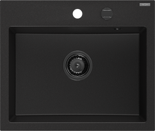 Mexen Oscar granite sink 1-bowl 580 x 490 mm, black, black siphon - 6519581000-77-B