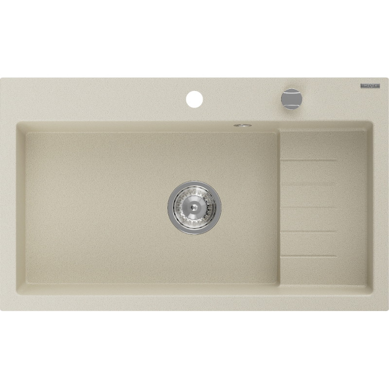 Mexen Omar granite single-bowl sink 800 x 480 mm, beige, chrome siphon - 6520801005-69