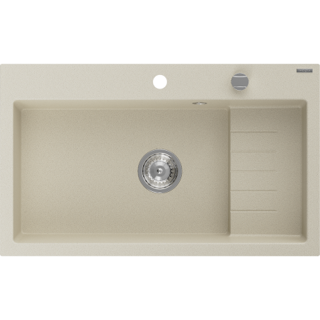 Mexen Omar granite sink single-bowl 800 x 480 mm, beige, chrome siphon - 6520801005-69