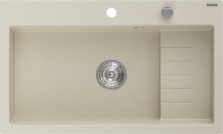 Mexen Omar granite sink single-bowl 800 x 480 mm, beige, chrome siphon - 6520801005-69