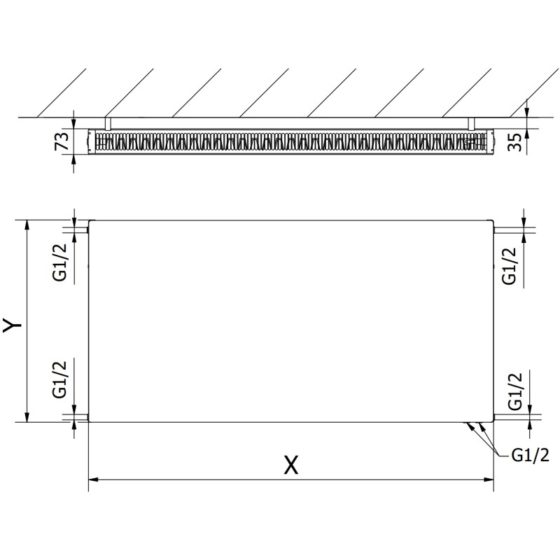 Mexen CVF21 Flat Panel Radiator 500 x 2000 mm, bottom connection, 2016 W, black - W621F-050-200-70