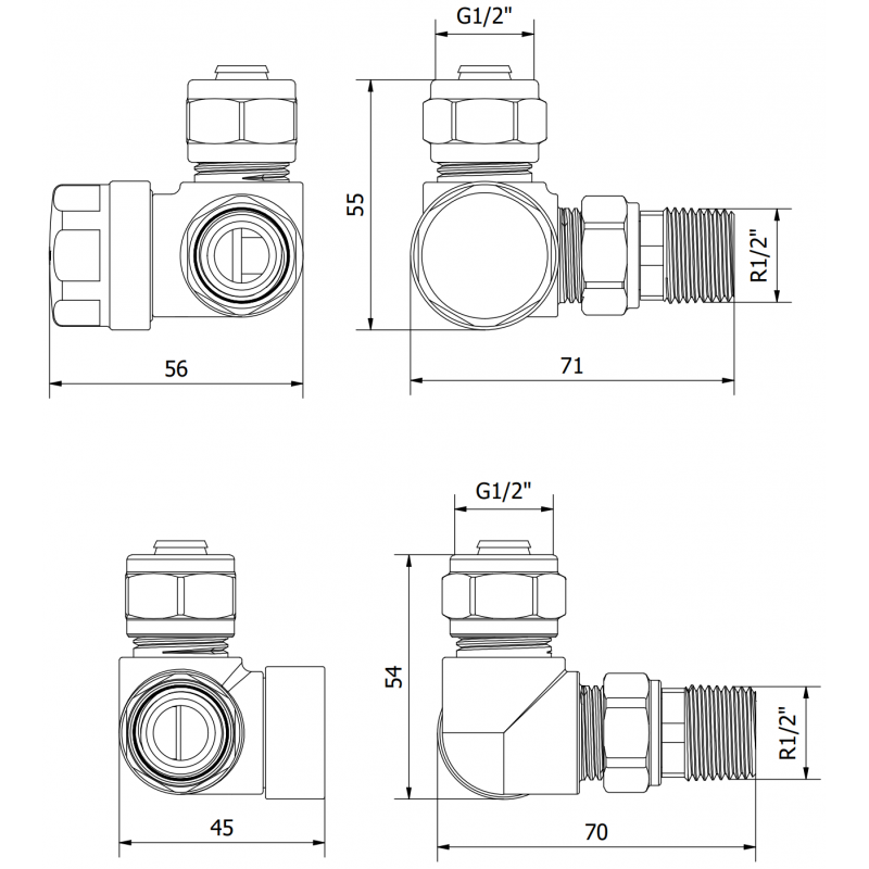 Mexen Uni-Term axial radiator valves, white - W903-000-20