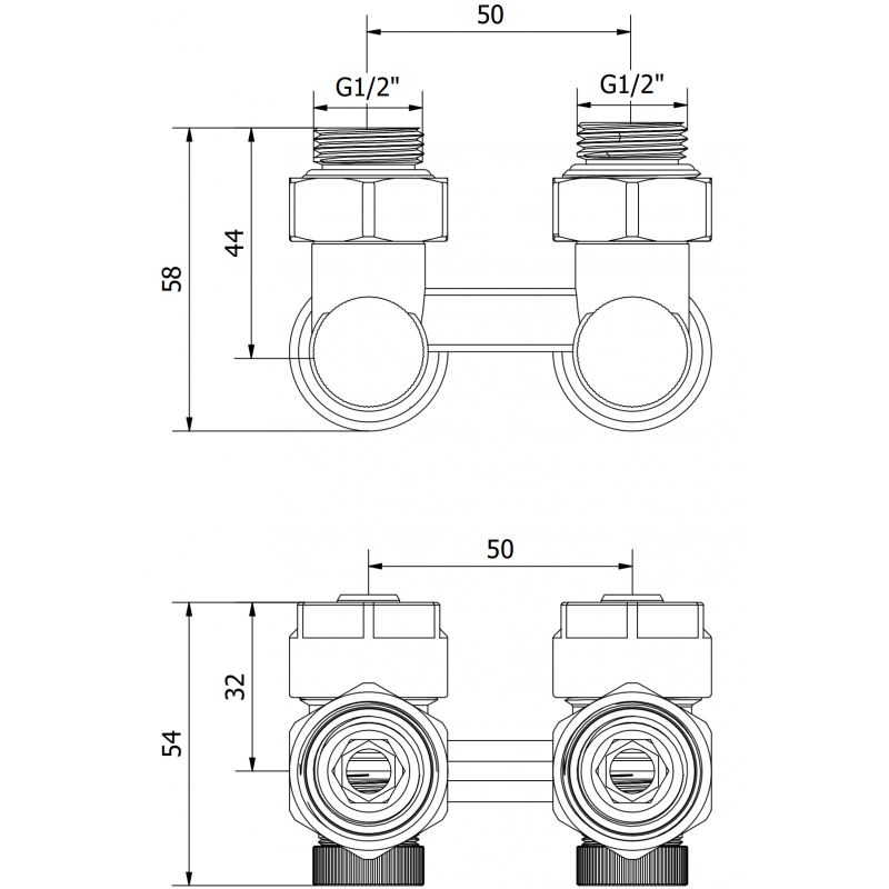 Mexen Uni-Term radiator valve two-pipe DN50, angled 1/2"x16 mm, nickel - W911-016-01