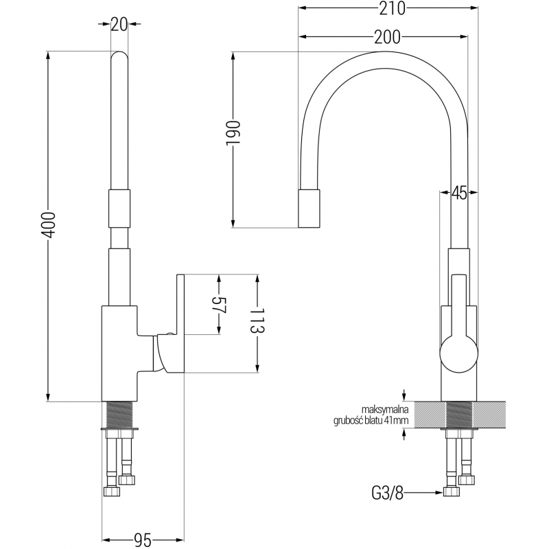 Mexen Flex kitchen faucet, chrome/gray - 670900-06